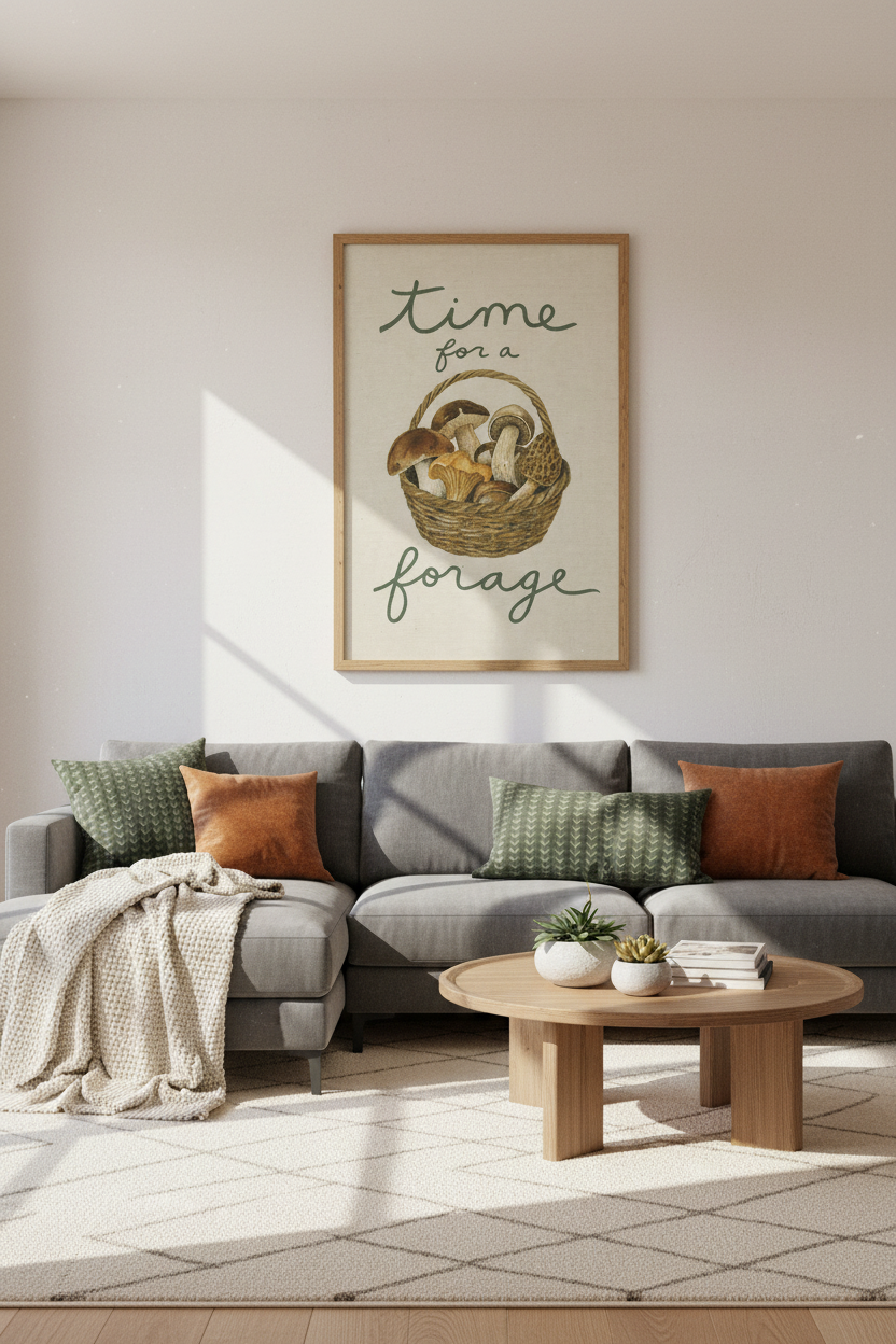 Mushroom Foraging Wall Art | Vintage Watercolor Style, Kitchen &amp; Cottagecore Decor