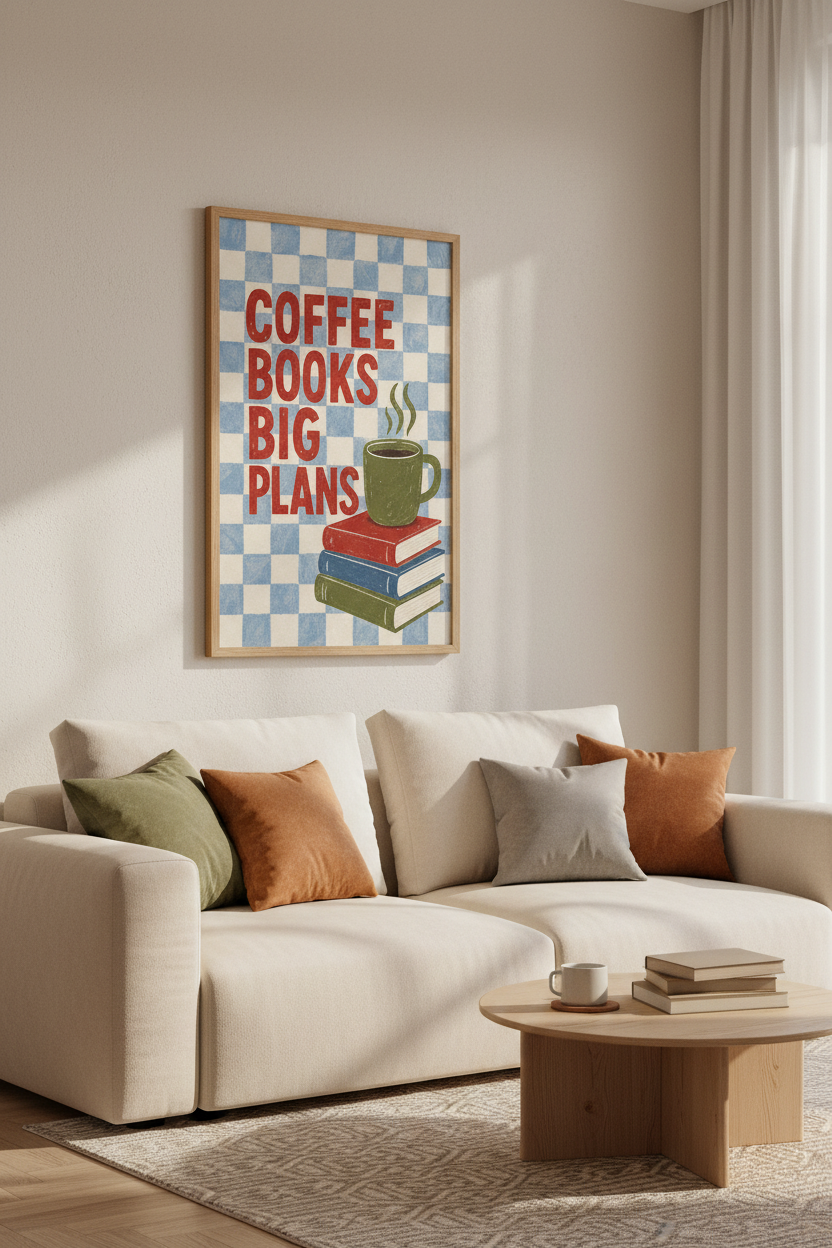 Coffee Books Big Plans Wall Art | Home Office Decor | Retro Aesthetic Poster