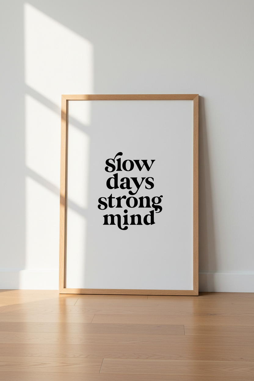 Slow Days Strong Mind Wall Art | Minimalist Quote Poster | Modern Office Decor