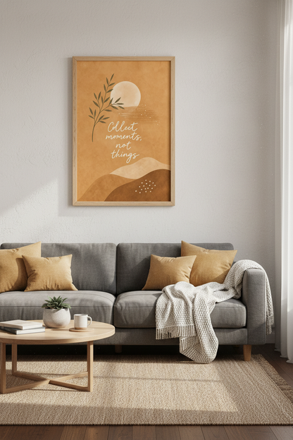 Boho Sun &amp; Mountain Art Print | Terracotta Landscape Poster, Living Room Decor