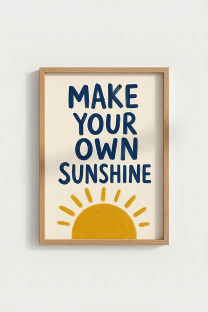 Positive Quote Wall Art Print | Navy and Yellow Sun Decor | Modern Inspirational Poster