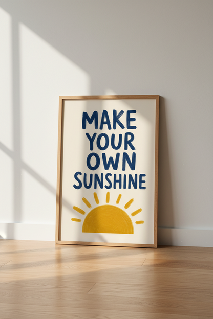 Positive Quote Wall Art Print | Navy and Yellow Sun Decor | Modern Inspirational Poster