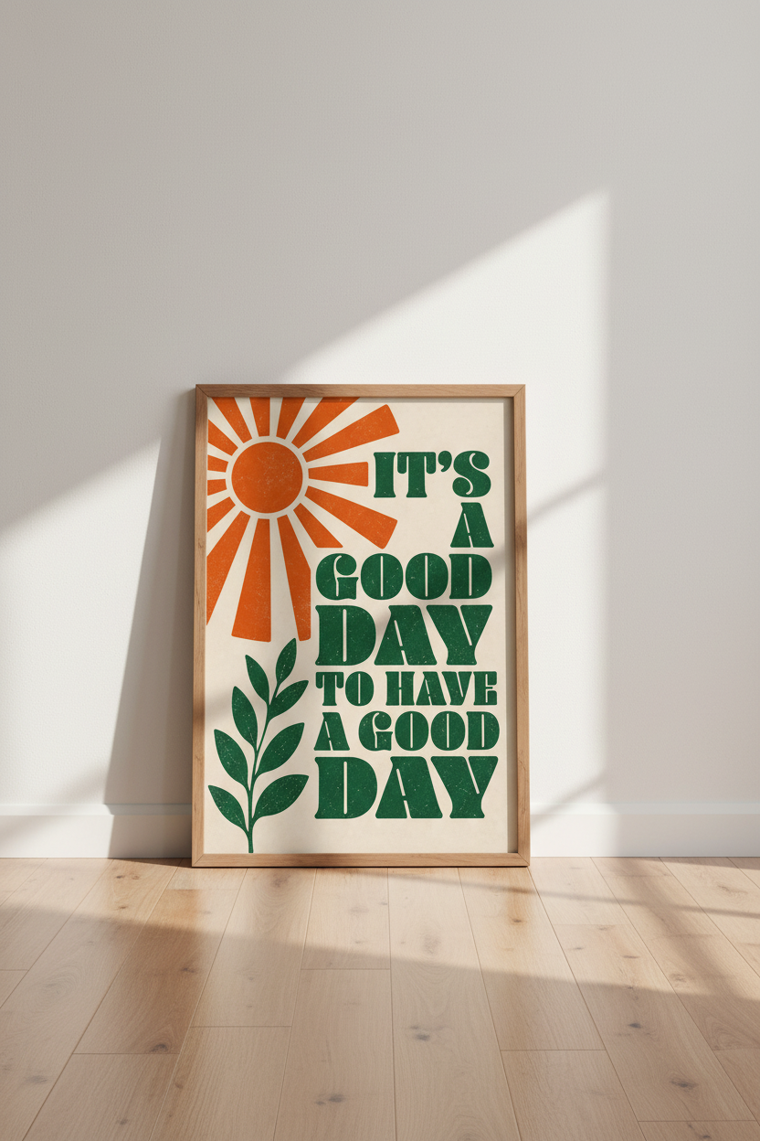 Good Day Quote Wall Art Print | Retro Sunburst Poster | Boho Home Decor