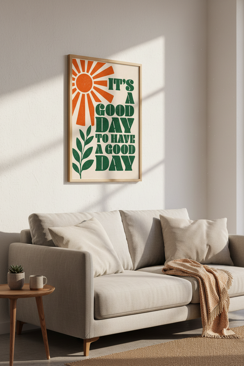 Good Day Quote Wall Art Print | Retro Sunburst Poster | Boho Home Decor