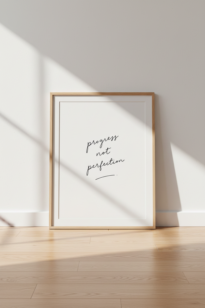 Progress Not Perfection Wall Art | Minimalist Quote Poster, Modern Home Office Decor