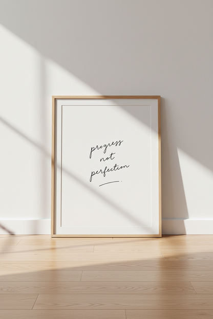Progress Not Perfection Wall Art | Minimalist Quote Poster, Modern Home Office Decor