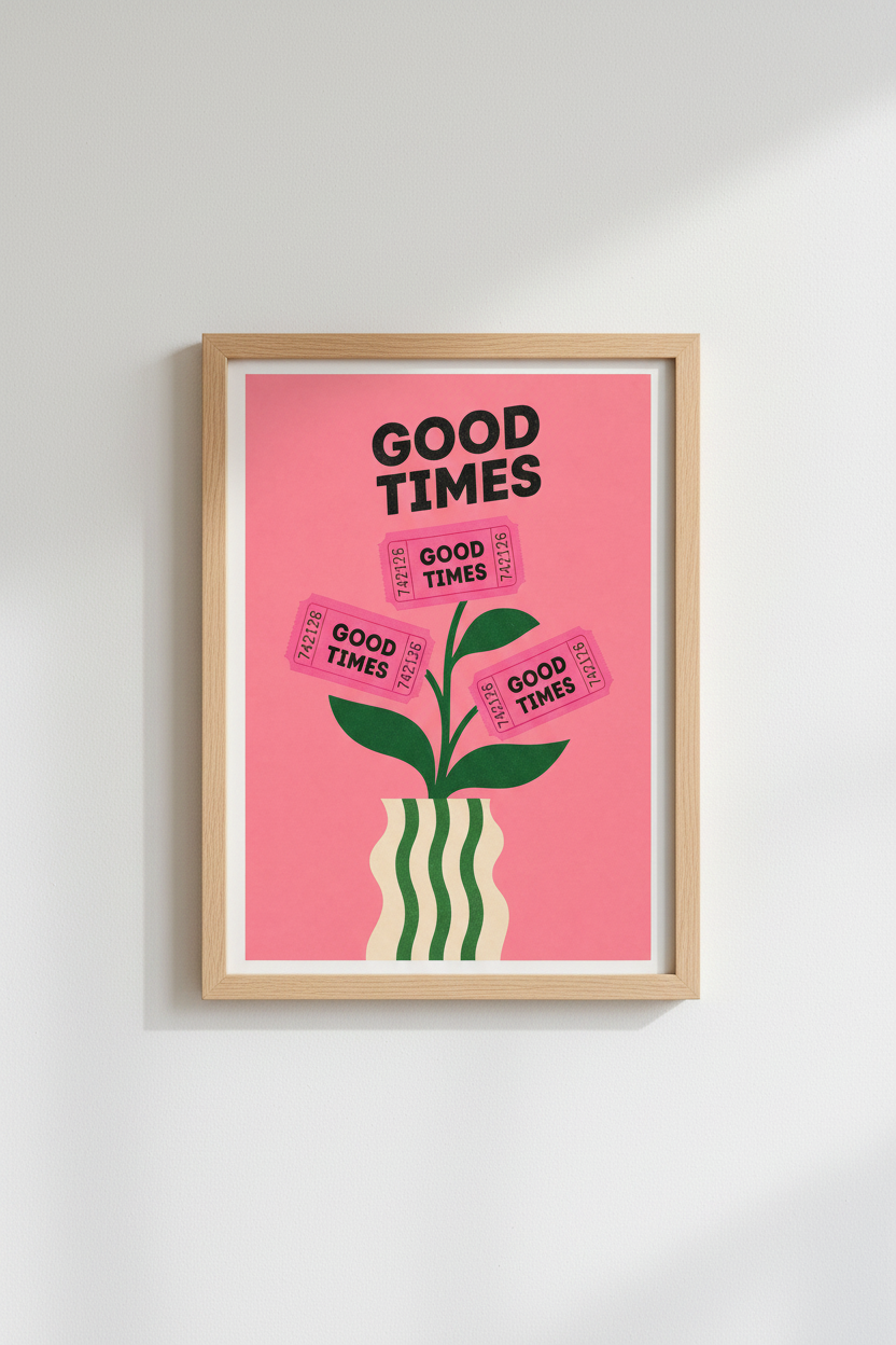 Retro Pink Typography Art | Good Times Ticket Poster, Preppy Room Decor