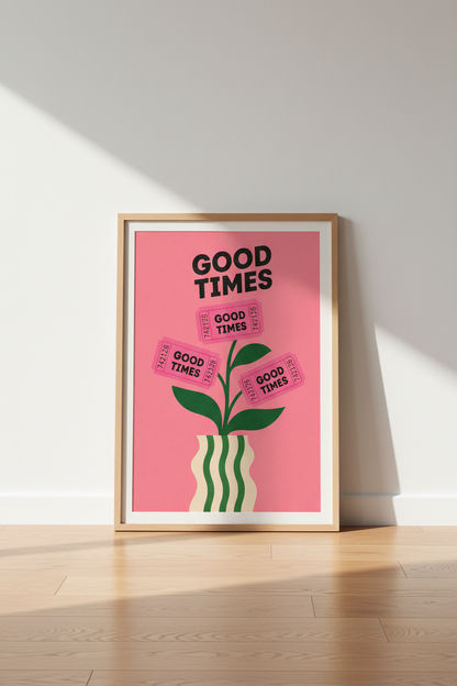 Retro Pink Typography Art | Good Times Ticket Poster, Preppy Room Decor