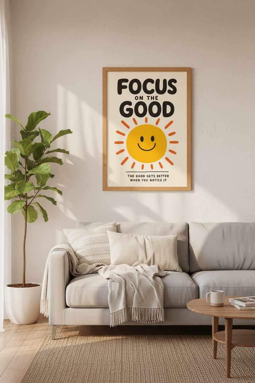 Focus On The Good Sun Wall Art Print | Office Decor | Retro Positive Poster