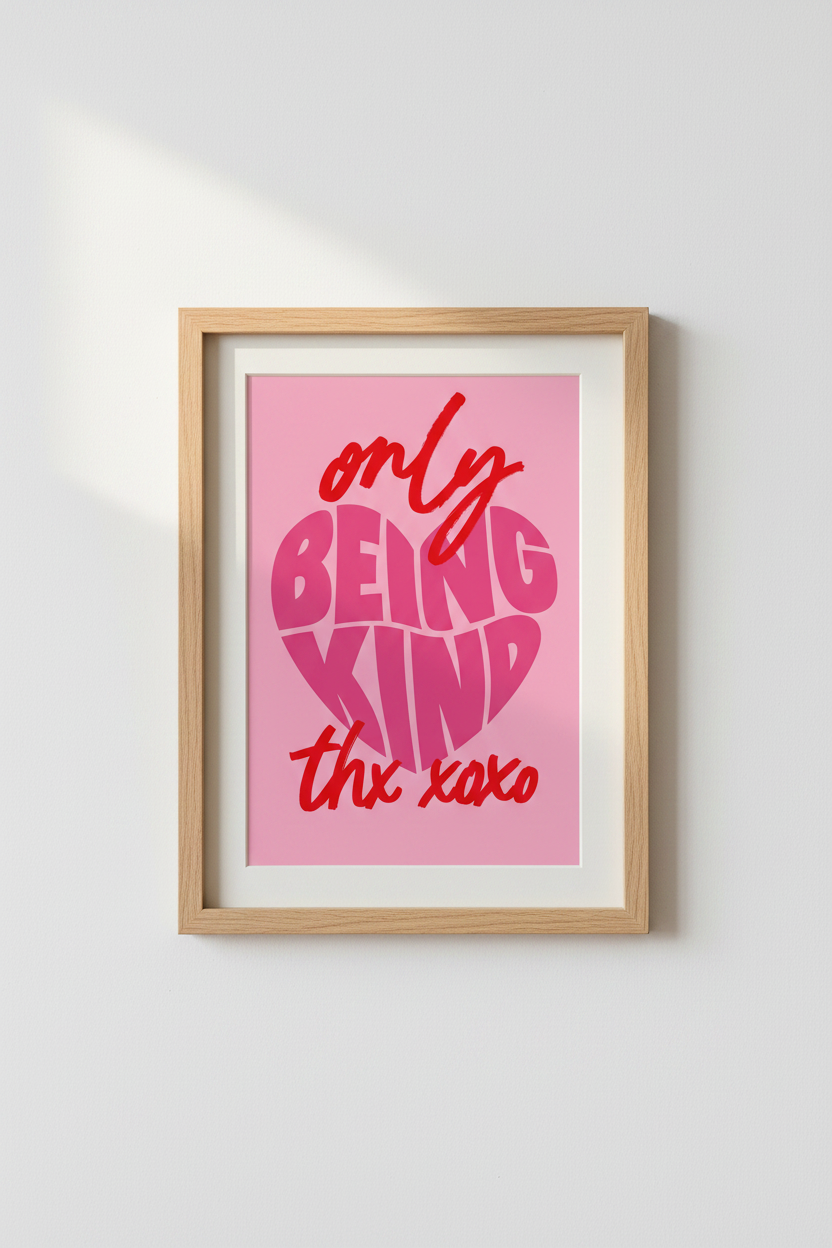 Pink Preppy Wall Art | Trendy Heart Typography Poster, Dorm &amp; Bedroom Decor