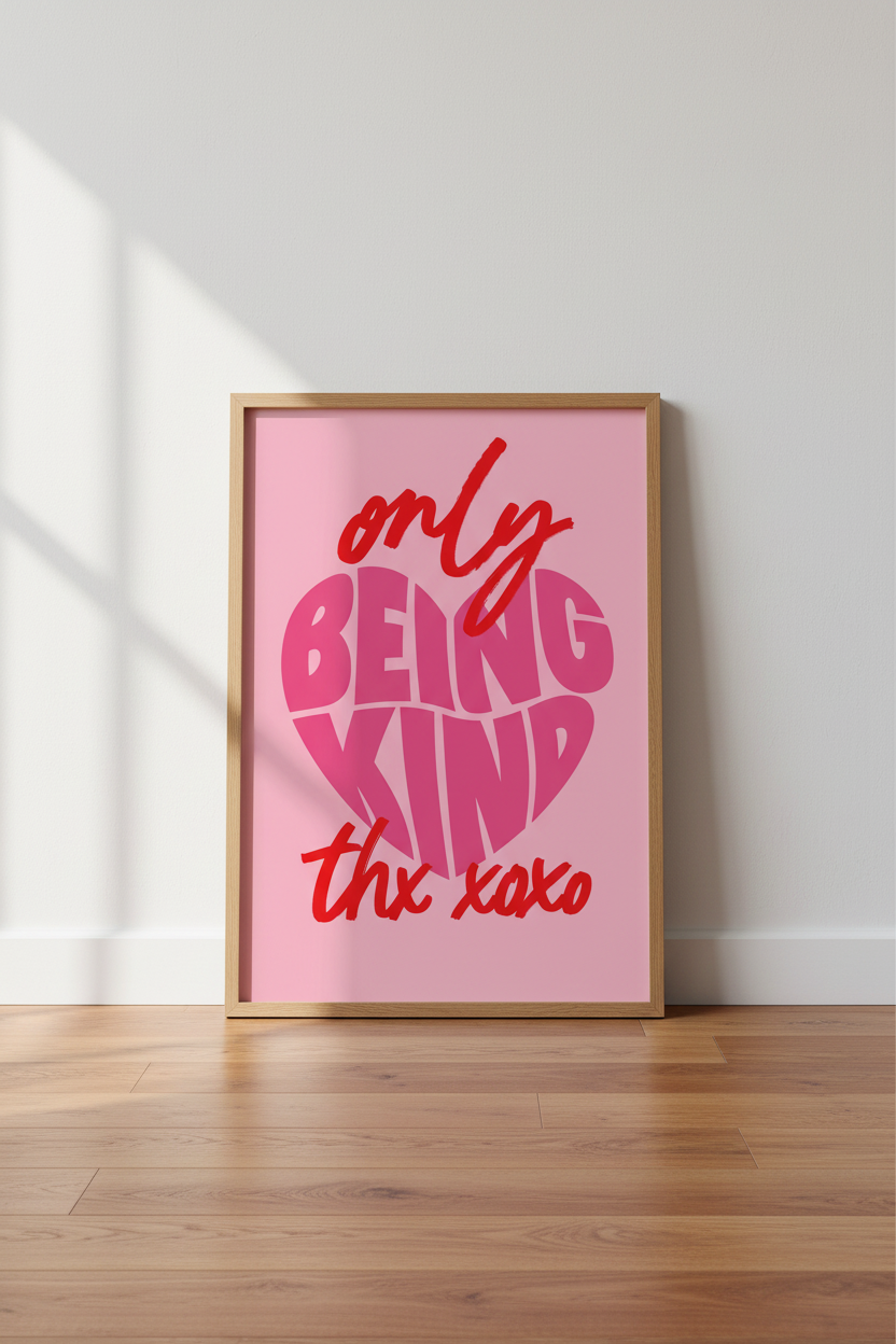 Pink Preppy Wall Art | Trendy Heart Typography Poster, Dorm &amp; Bedroom Decor