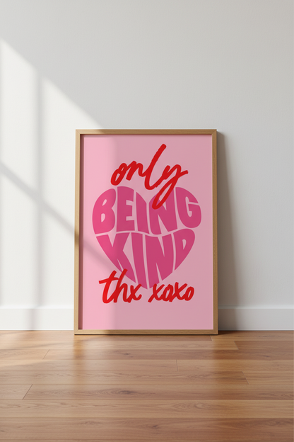 Pink Preppy Wall Art | Trendy Heart Typography Poster, Dorm &amp; Bedroom Decor