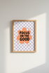 Focus On The Good Wall Art | Retro Lavender Checkered Poster | Pastel Dorm Decor