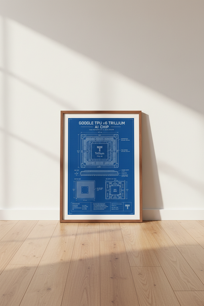 Google TPU v6 AI Chip Blueprint Art | Tech Office Decor | Engineering Poster