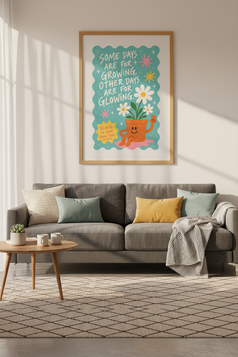 Retro Flower Quote Wall Art | Fun Affirmation Poster | Mental Health Decor
