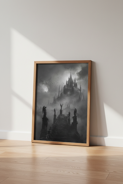 Dark Gothic Wall Art | Moody Cathedral Poster, Dark Academia Home Decor