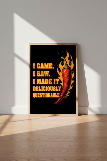 Funny Chili Pepper Wall Art | Retro Kitchen Poster | Spicy Foodie Decor