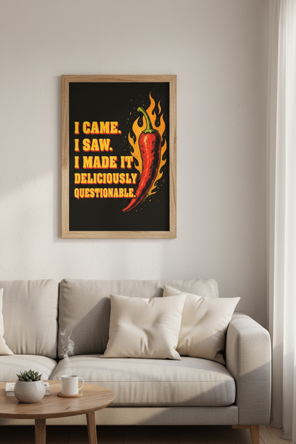 Funny Chili Pepper Wall Art | Retro Kitchen Poster | Spicy Foodie Decor
