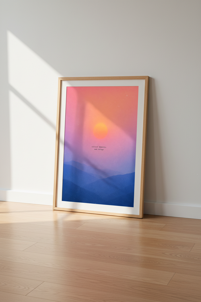 Aura Gradient Wall Art Print | Sunset Mountain Quote Decor | Minimalist Poster