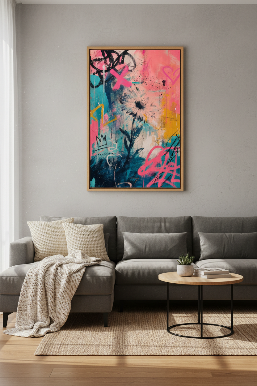 Graffiti Flower Wall Art | Pink Urban Street Style Poster | Modern Pop Room Decor