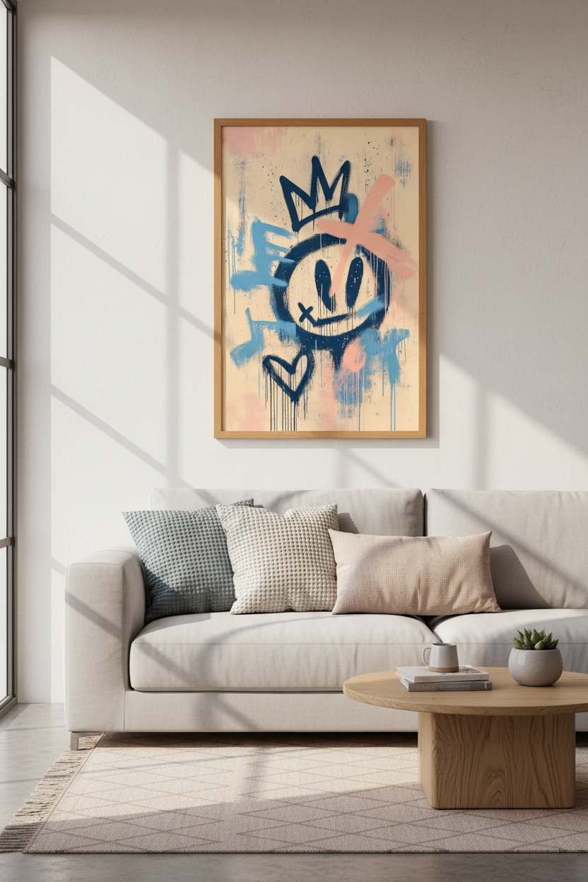 Graffiti Smiley Face Wall Art | Urban Street Style Poster | Teen Room Decor
