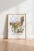 Granada Spain Travel Poster | Watercolor Alhambra Wall Art | Mediterranean Decor