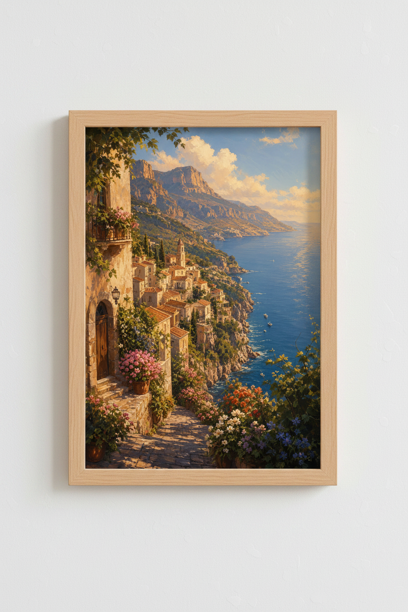 Amalfi Coast Art Print | Italian Landscape Wall Art, Mediterranean Decor Poster