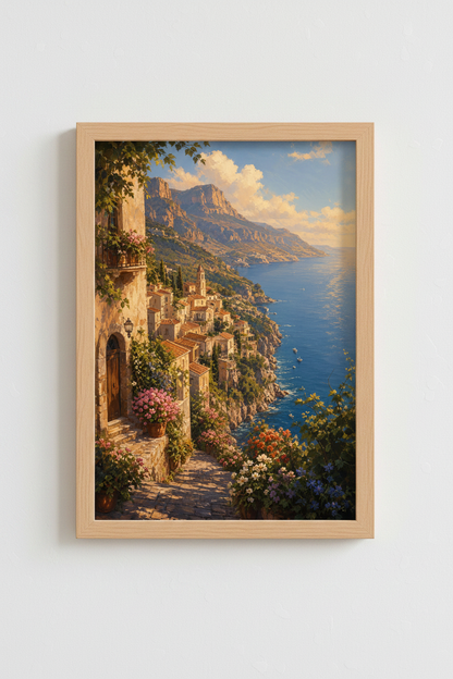 Amalfi Coast Art Print | Italian Landscape Wall Art, Mediterranean Decor Poster