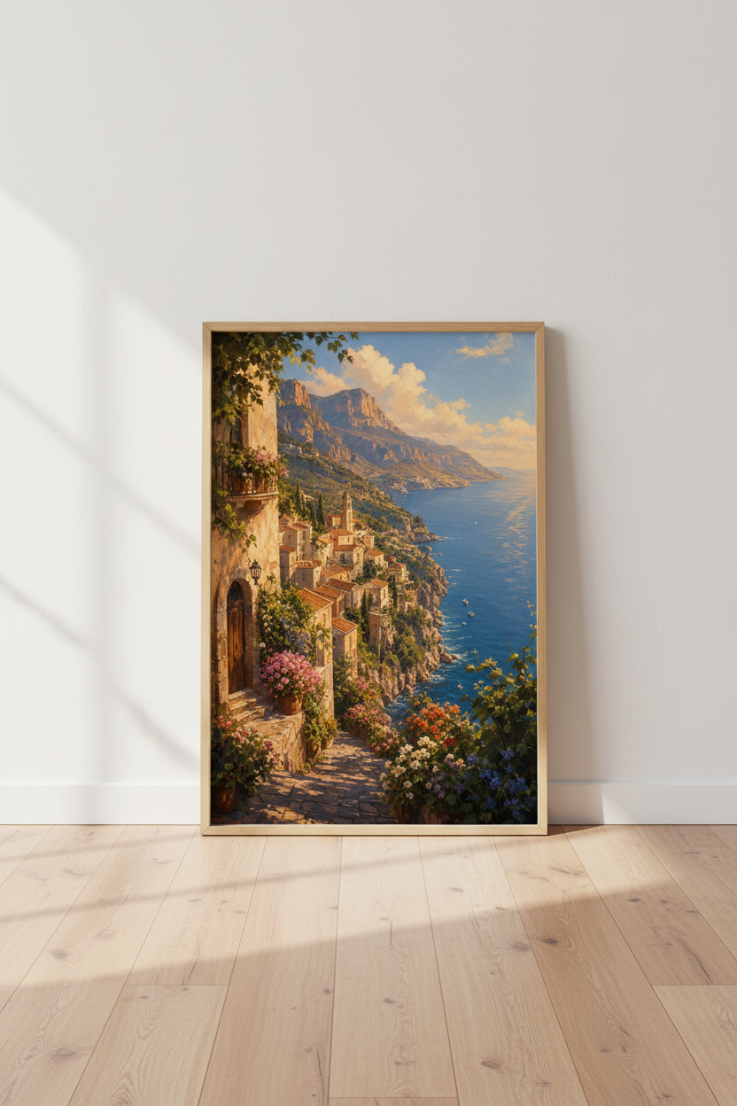 Amalfi Coast Art Print | Italian Landscape Wall Art, Mediterranean Decor Poster