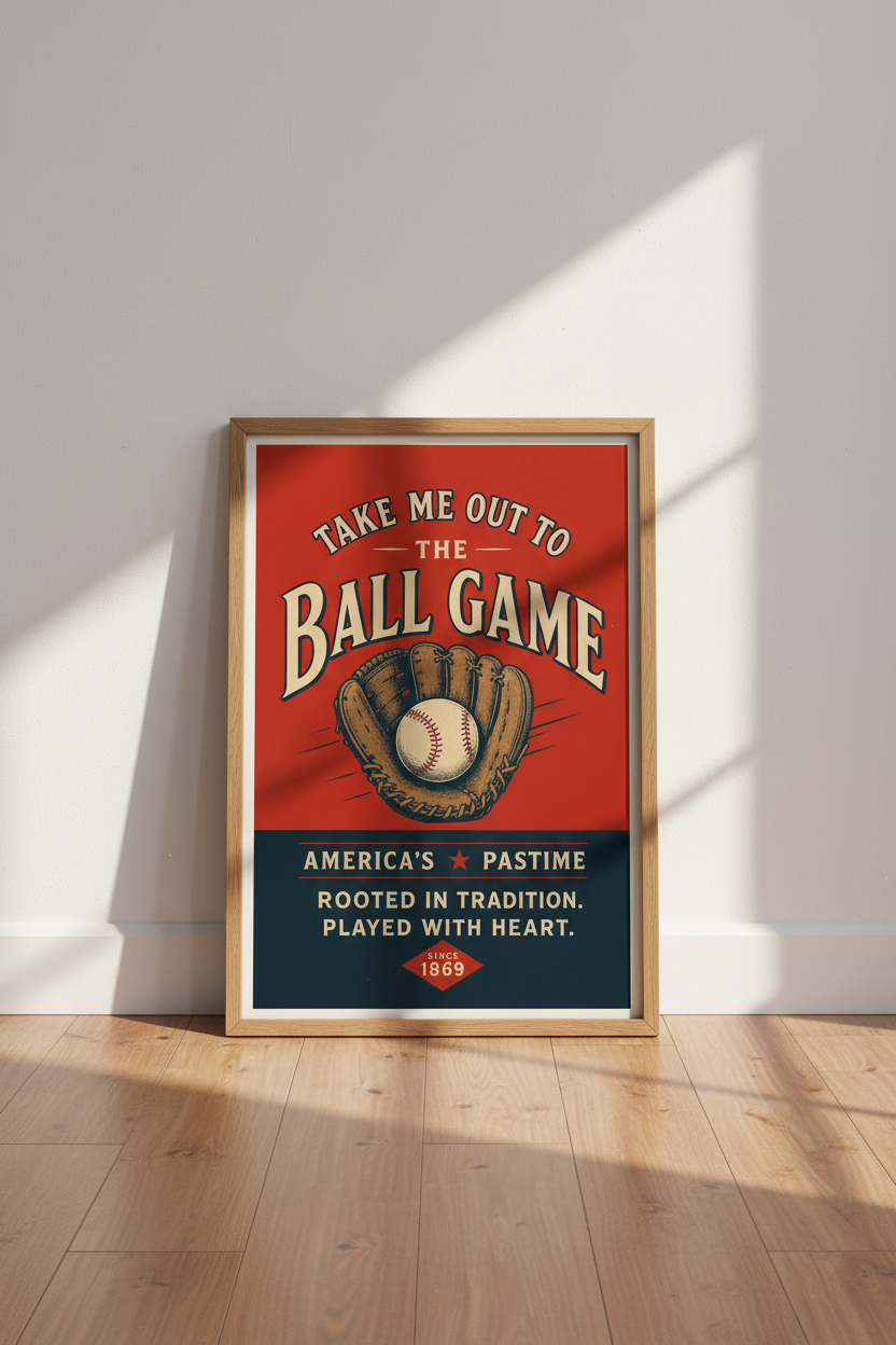 Vintage Baseball Wall Art | Retro Sports Poster, Take Me Out To The Ball Game