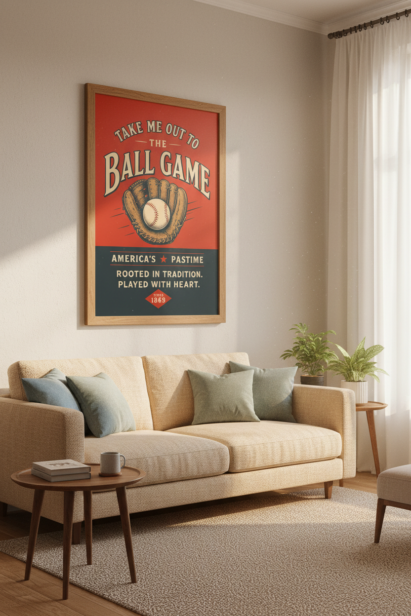 Vintage Baseball Wall Art | Retro Sports Poster, Take Me Out To The Ball Game