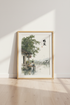 Japanese Ink Art Fishing Boy | Zen Landscape Decor, Nostalgic Watercolor Poster