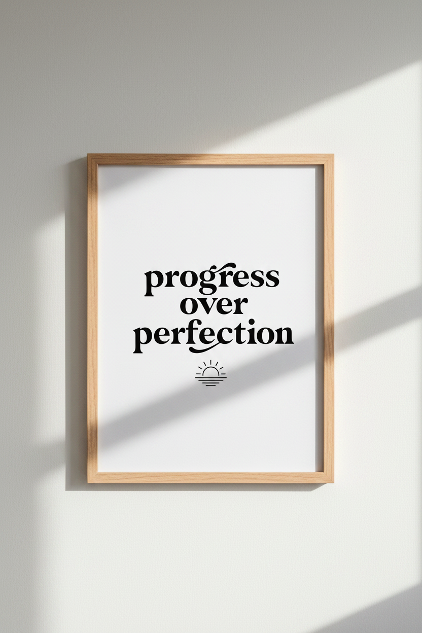 Progress Over Perfection Art | Minimalist Typography Office Decor | Modern Quote Poster