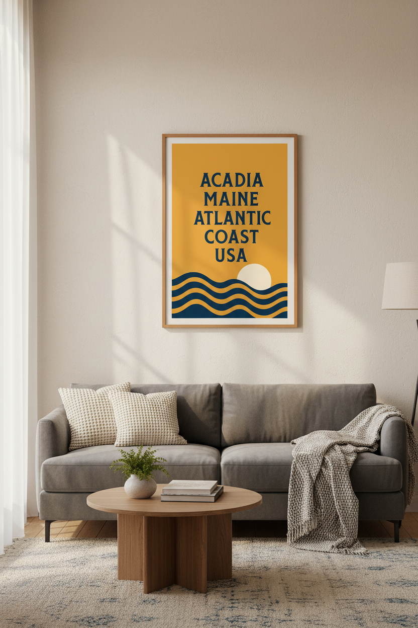 Acadia Maine Wall Art Print | Coastal Travel Decor | Minimalist Poster