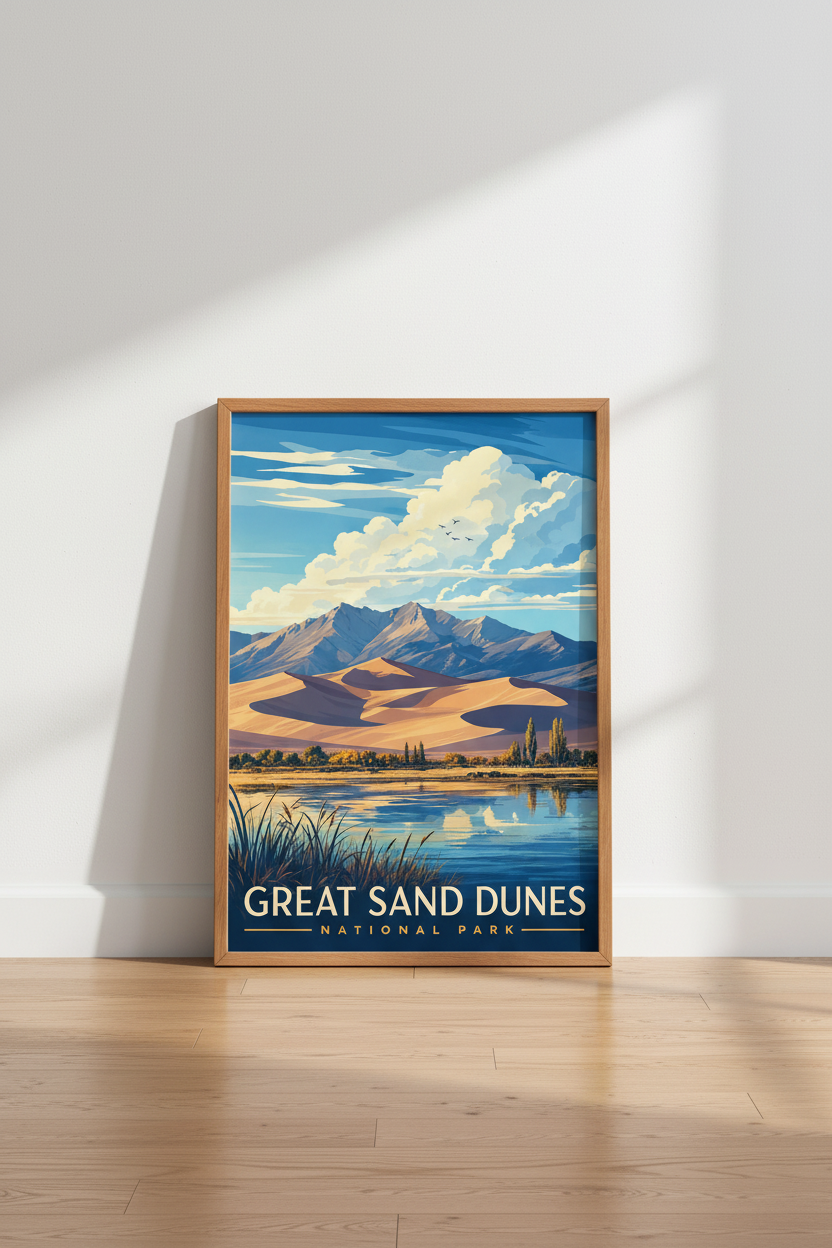 Great Sand Dunes Poster | Vintage Colorado Nature Art, National Park Decor