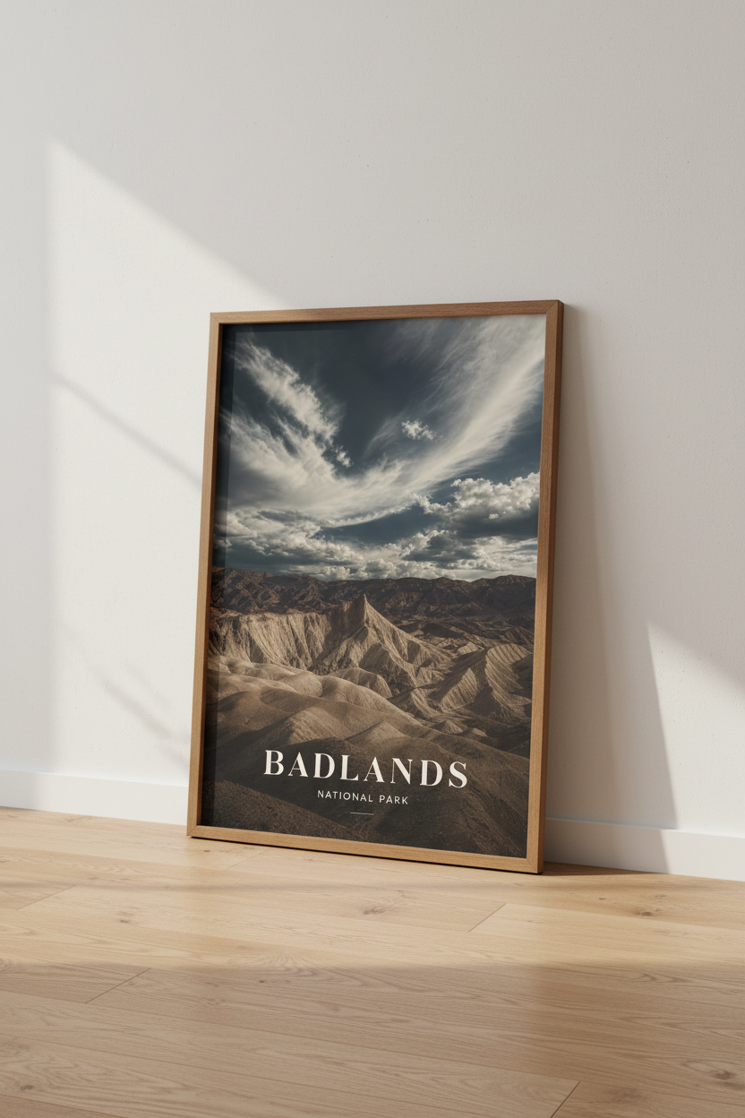 Badlands National Park Wall Art | Moody Landscape Print, Modern Nature Decor