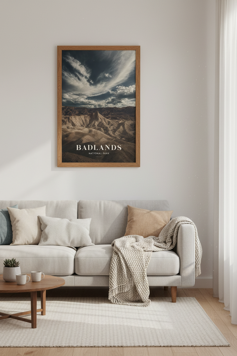 Badlands National Park Wall Art | Moody Landscape Print, Modern Nature Decor