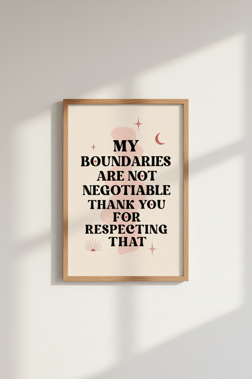 Boundaries Quote Wall Art Print | Pink Retro Typography, Home Office Decor
