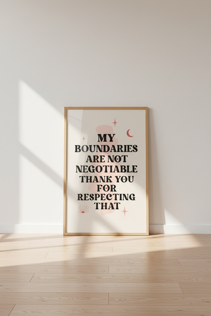Boundaries Quote Wall Art Print | Pink Retro Typography, Home Office Decor