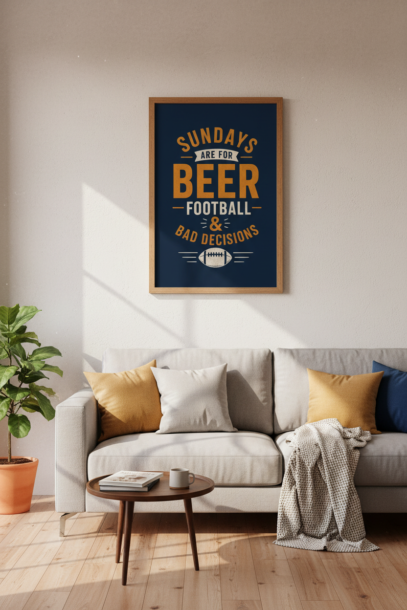 Football &amp; Beer Wall Art Print | Man Cave Decor | Funny Sports Poster
