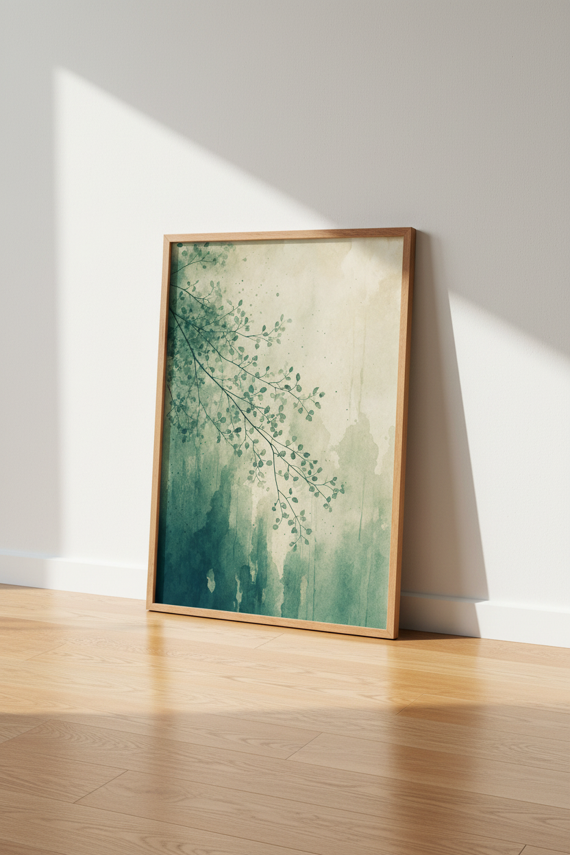 Eucalyptus Branch Watercolor Print | Sage Green Nature Art, Modern Minimalist Decor