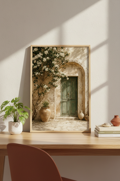 Rustic Courtyard Wall Art Print | Living Room Decor | Warm Poster