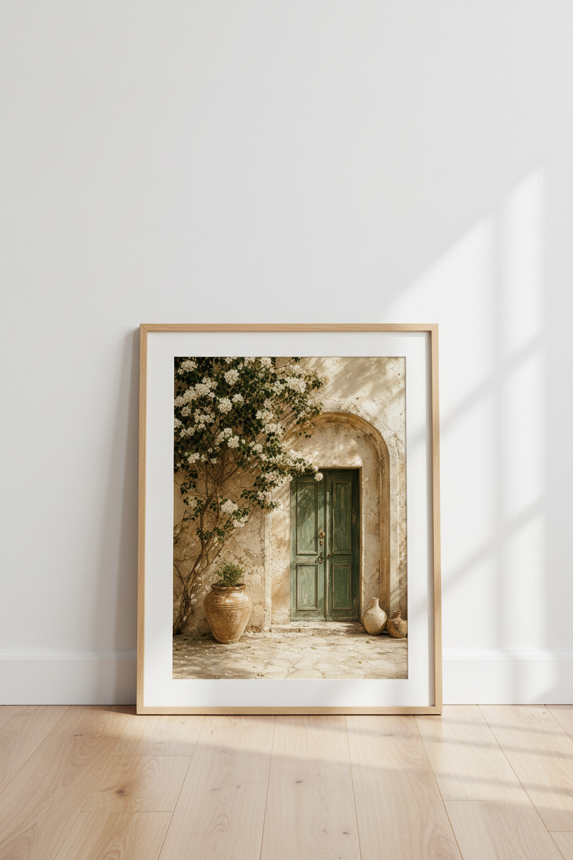Rustic Courtyard Wall Art Print | Living Room Decor | Warm Poster