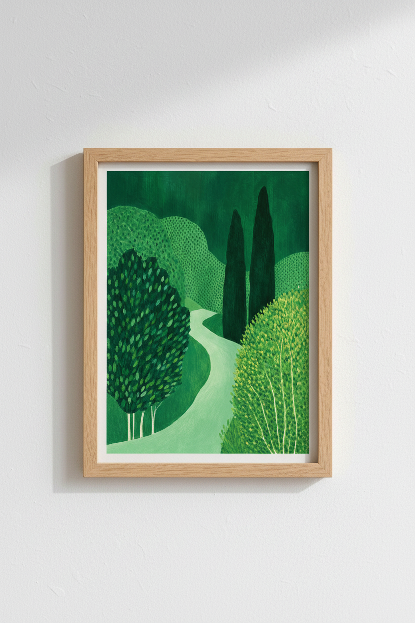 green landscape art | Verdant hues, minimalist style | living room decor