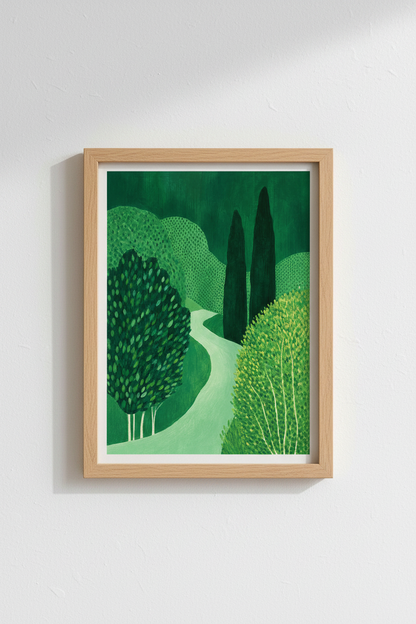 green landscape art | Verdant hues, minimalist style | living room decor