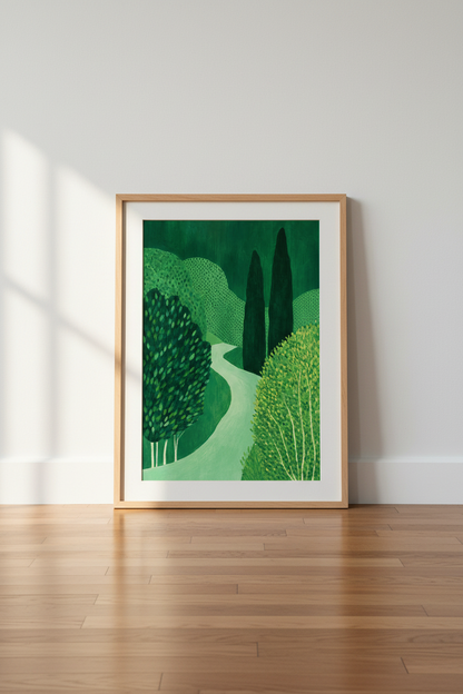 green landscape art | Verdant hues, minimalist style | living room decor