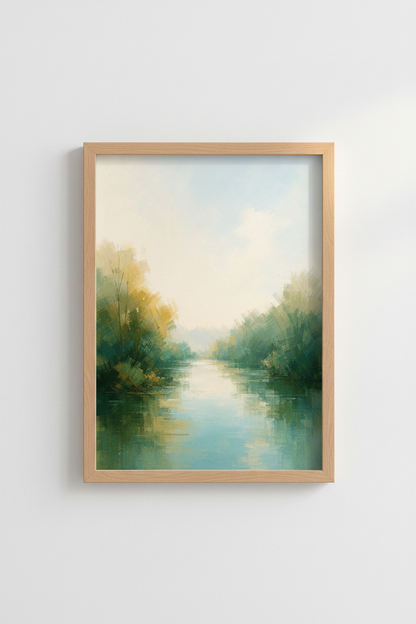 Abstract Landscape Poster | Calming Teal Greens, Living Room Decor