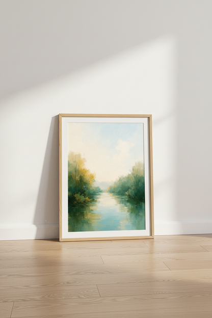 Abstract Landscape Poster | Calming Teal Greens, Living Room Decor