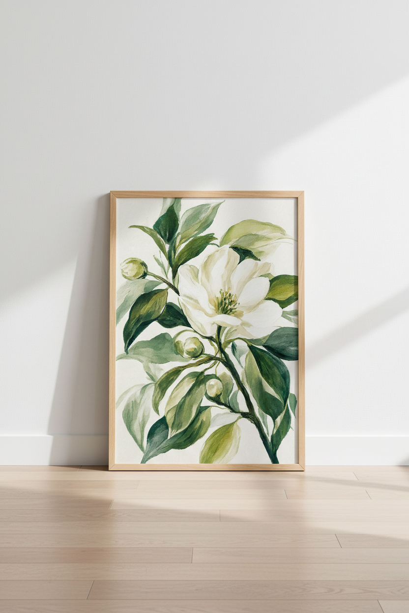 Vintage White Magnolia Floral Wall Art | Sage Green Botanical, Farmhouse Decor