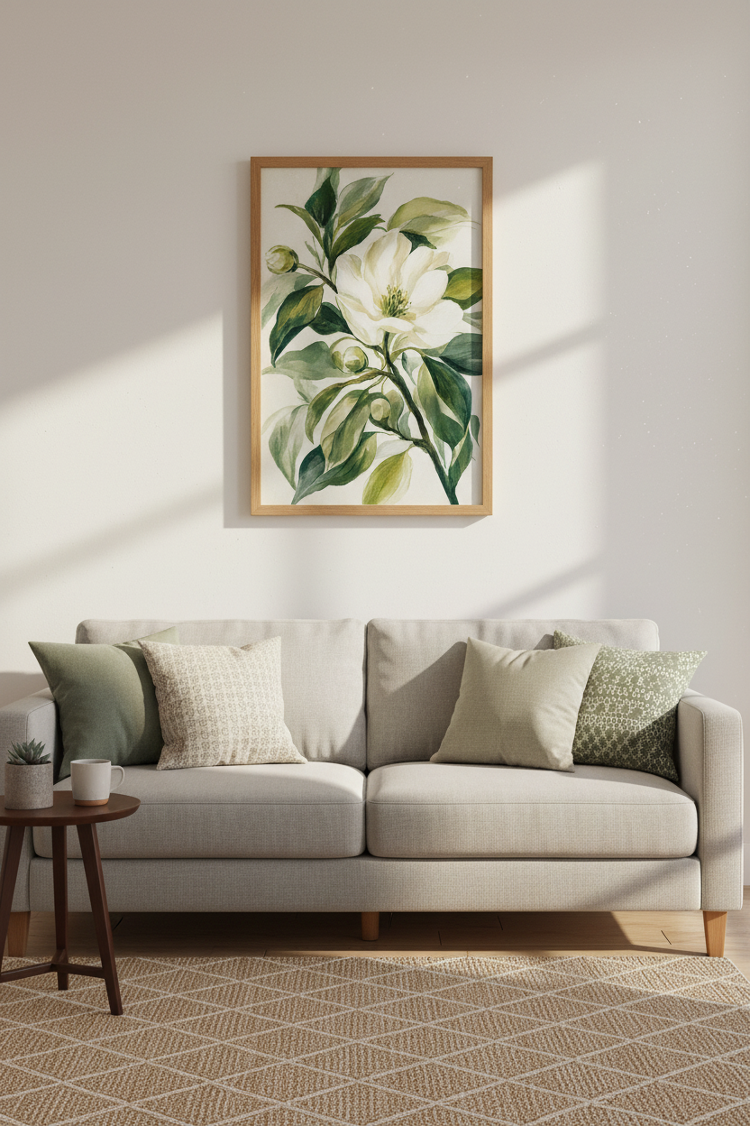Vintage White Magnolia Floral Wall Art | Sage Green Botanical, Farmhouse Decor